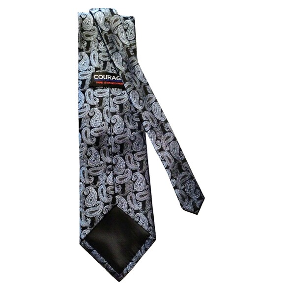 Neck Tie 100% Silk Light Blue Black Classic Paisley 60" Hand Sewn Vintage - Picture 4 of 5